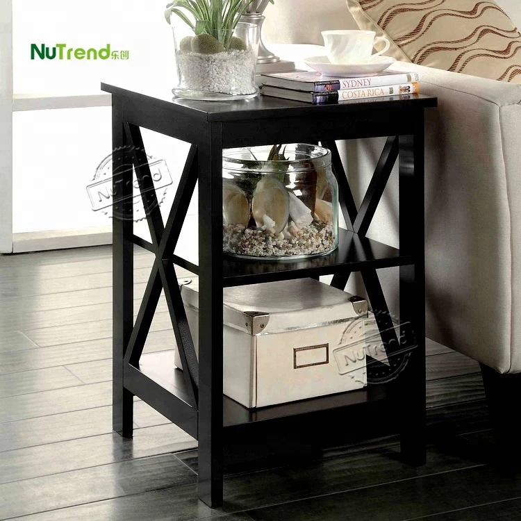 Living room furniture sets modern wood side table two tier end table with storage rack