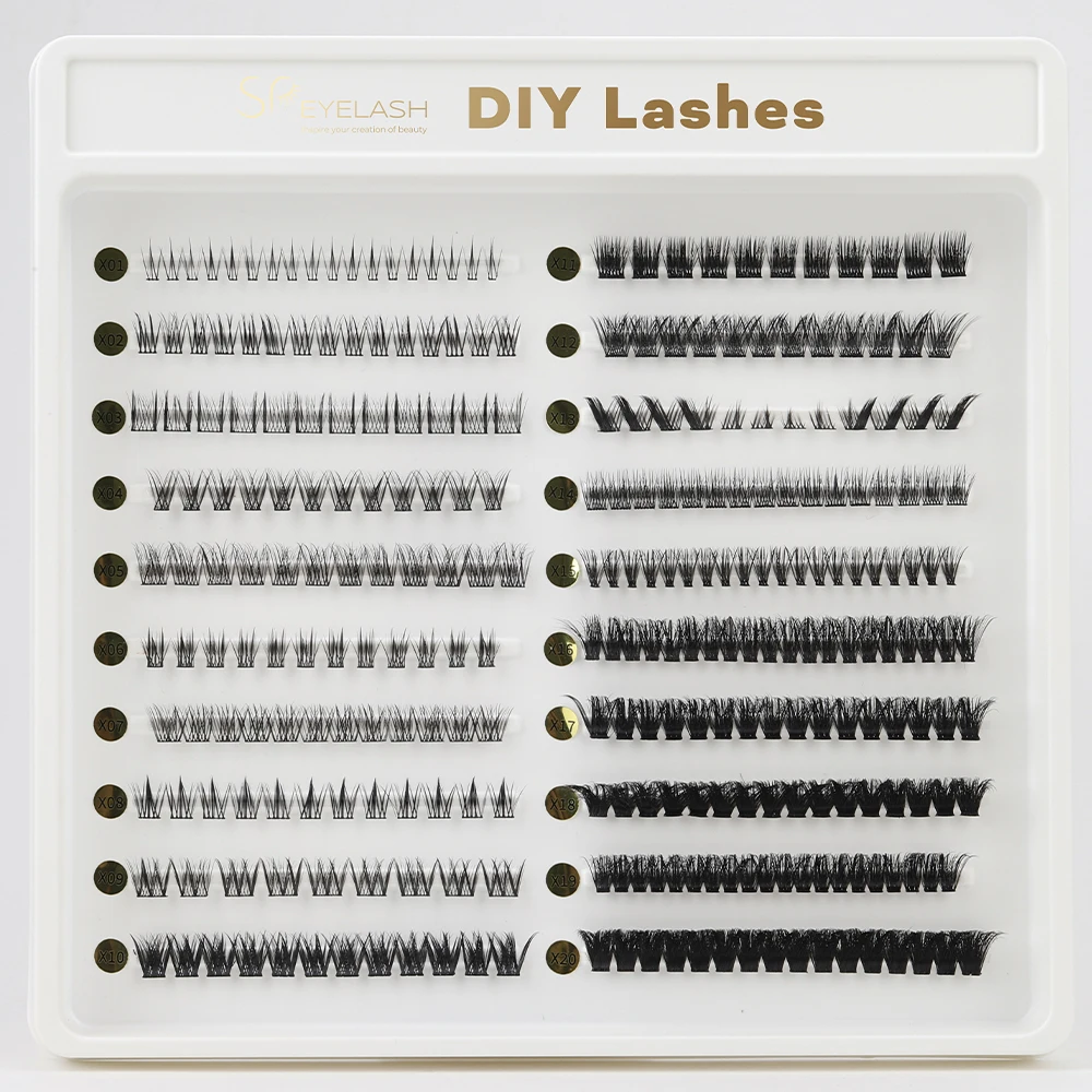 SP EYELASH Wholesale Customizable Diy Cluster Lashes Private Label C D Curl Segment Pre-Cut DIY Lash Clusters Kits