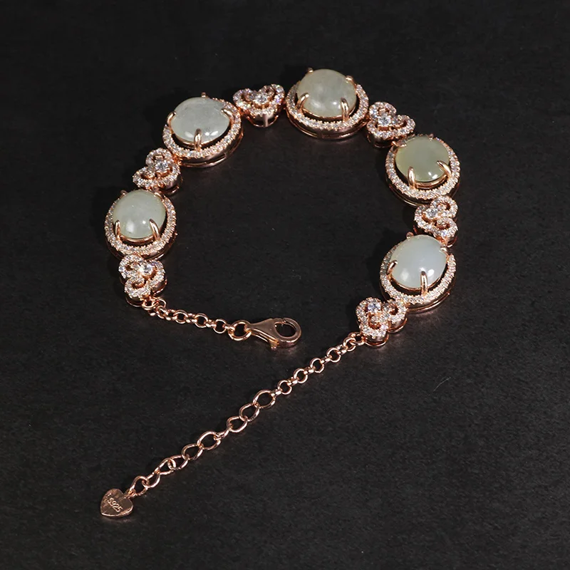 Genuine 925 Sterling Silver Chain Bracelets For Women Natural Stone Jade Minimalist Elegance Fine Jewelry Best Gift Iced Out