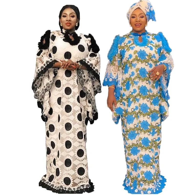 African women long dress lace plus size women long dress floral pattern see-through long dress with dots women Abaya