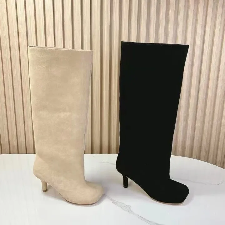 Solid Color Autumn and Winter New Boots Fashionable Versatile High-heeled Knee High Western Cowboy