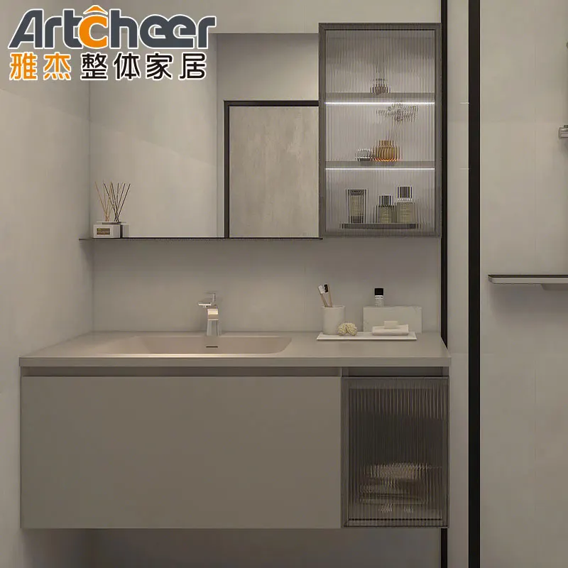 Cabinet vanities with ceramic basin and mirror modern mdf design