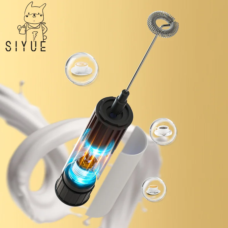 SIYUE Custom Printing Accepted Portable Electric SUS304 Frother Tool Handheld Milk Frother Flexibld Replacement Mixing Head 9166