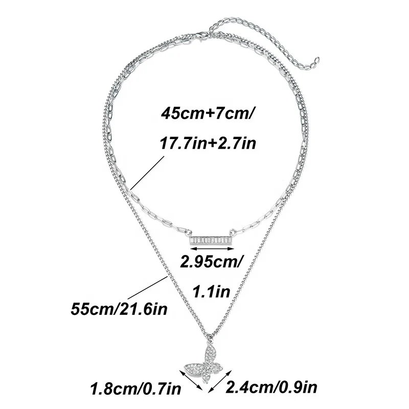 Niche ins wind trend Cuban chain set chain multi-layer chain butterfly fashion pendant men and women jewelry