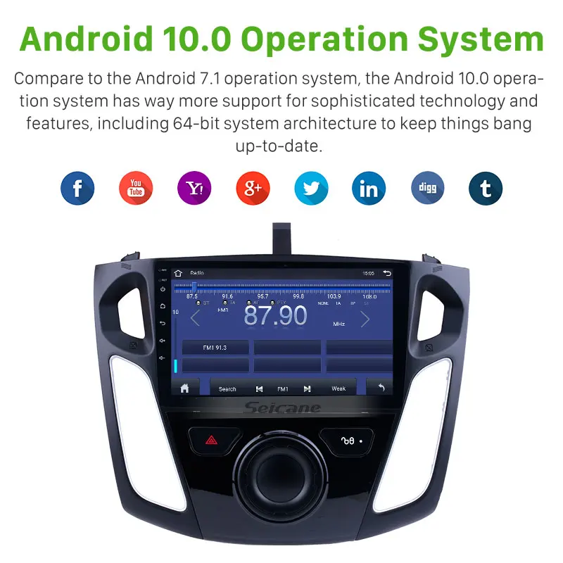 9 Inch Android 11.0 Car Radio Head Unit  Car Stereo For Ford Focus 2012 2013-2015 Support Wifi USB Wireless Carplay