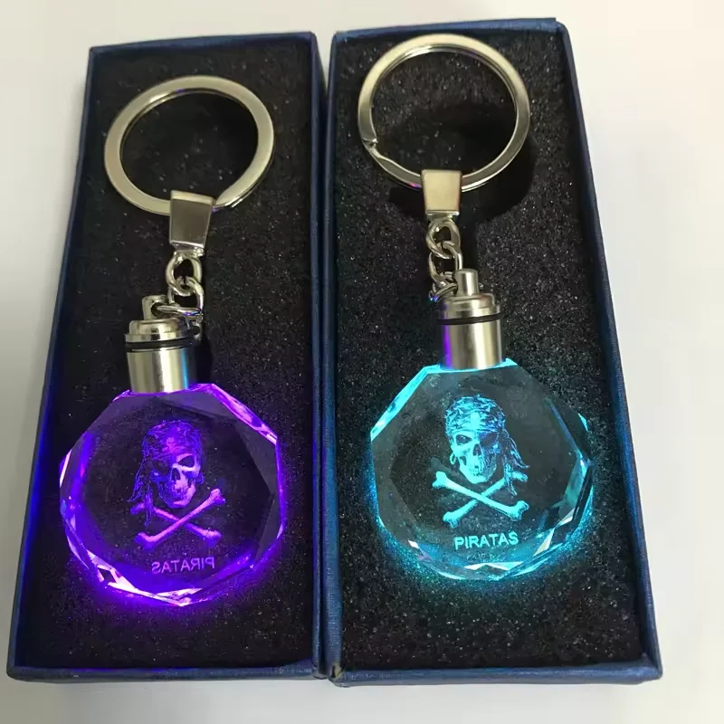 wholesale hallowmas gift 3d laser crystal keychain with led light custom glass diamond keychain for holiday  gifts