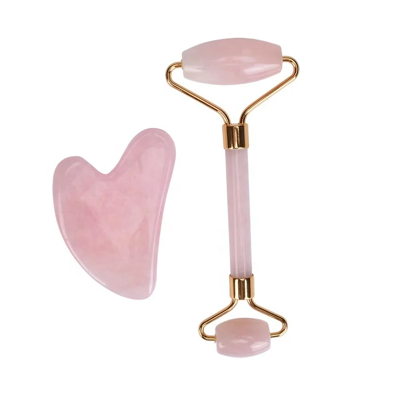 Натуральный розовый кристаллический массажный нефритовый ролик для лица Gua Sha Rose Quartz