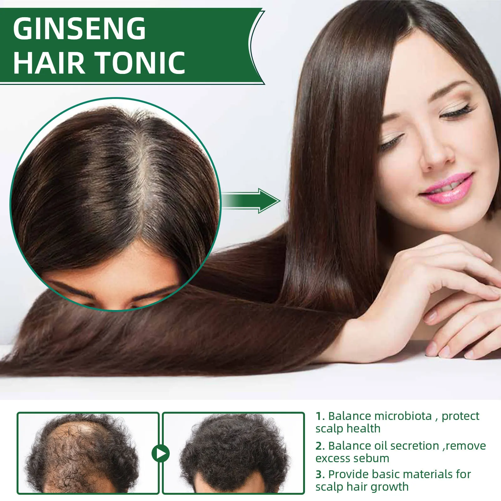wholesale OUHOE herbs ginseng hair tonic with ginseng hair regrowth tonic 100ml