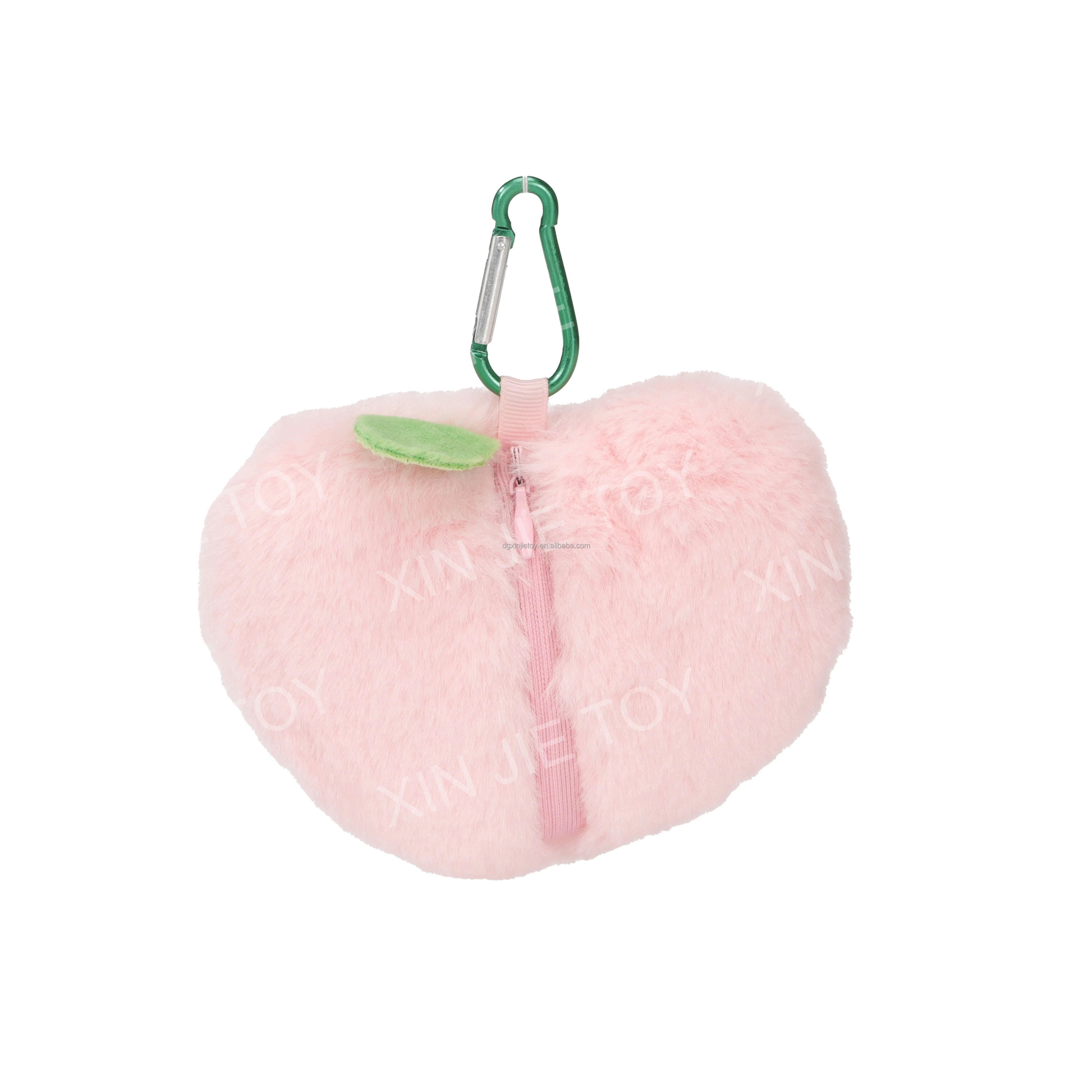 Popular design Soft coin purse with zipper Peach shape stuffed coin purse Pink plush coin purses