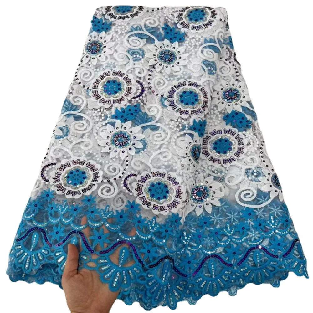 LS911 Fashion Flower Sequins Mesh Gauze Embroidery Lace Fabric For Party Dress Evening Dress