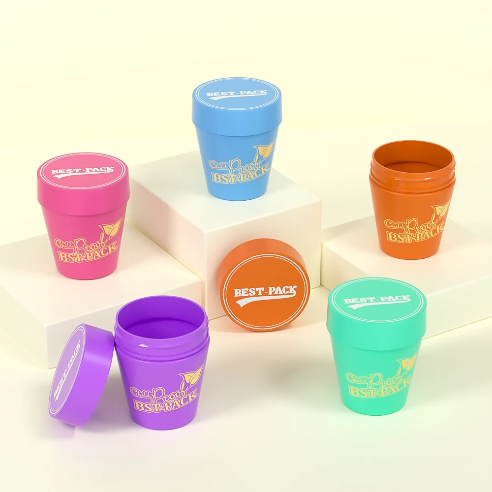 Colored Pet Candy Packaging Plastic Round Container Childproof Cap Plastic Gummy Candy Packaging Jar