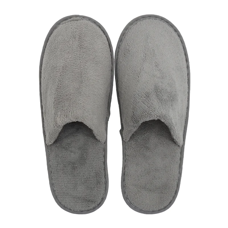 Winter Grey Coral Fleece Hotel Disposable Slippers  Bedroom Slippers 5 Star Hotel