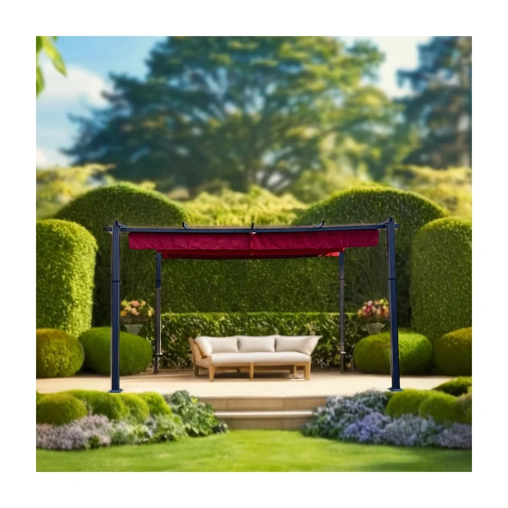 Outdoor Waterproof Garden Gazebo with Retractable Canopy and Aluminum Frame Metal Grape Trellis for Summerhouses