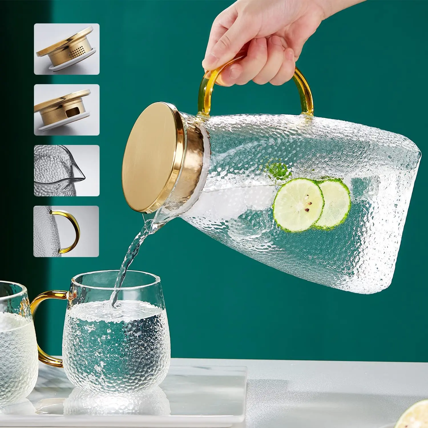 Heat resistant water glass milk jug tea beverage carafe glass water pitcher with lid
