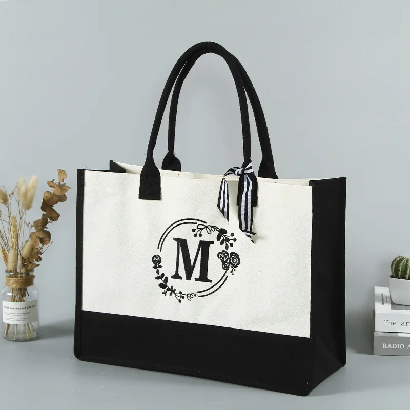 Factory Wholesale Custom Logo Classic Cotton Canvas Tote Shopping Bag With Long Shoulder Strap For Women