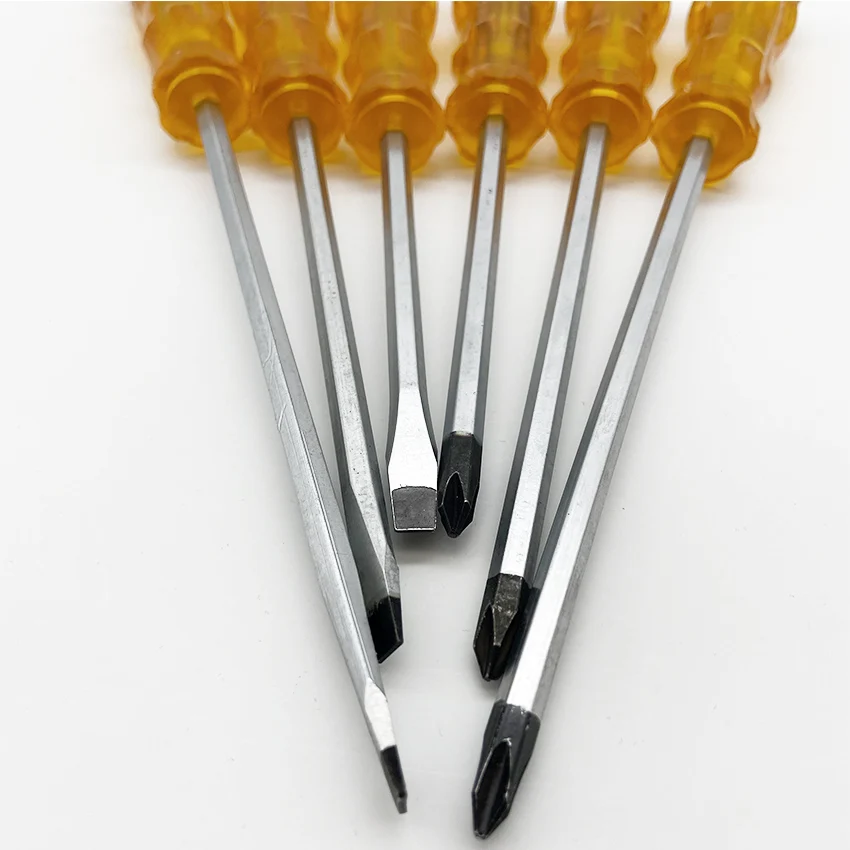 6 PCS set of reinforced magnetic screwdriver with yellow transparent handle quenching the metal