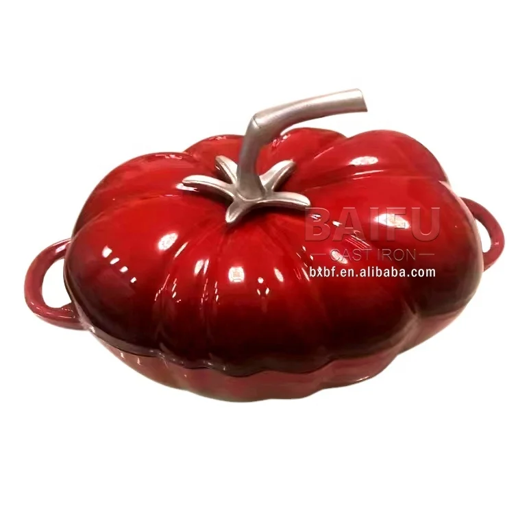 Vegetable Tomato shaped Kitchen decor cocotte Enameled Cast iron mini dutch oven Cast iron tomato server pot Cast iron Casserole