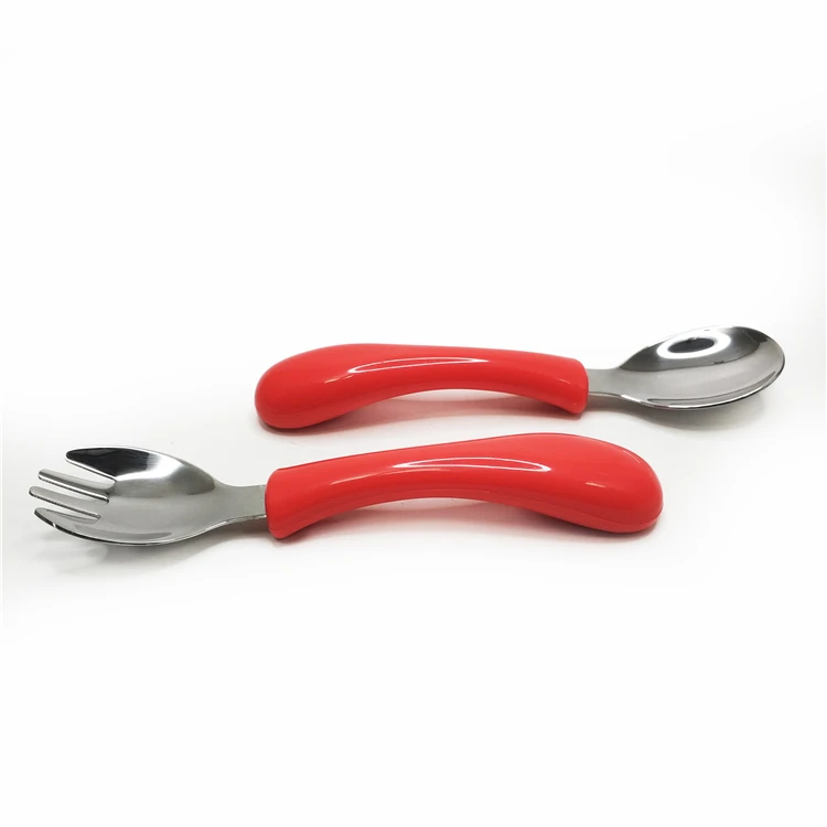 Toddler Plastic Spoon fork Kids Cutlery set Stainless Steel Fork Spoon with Plastic Handle