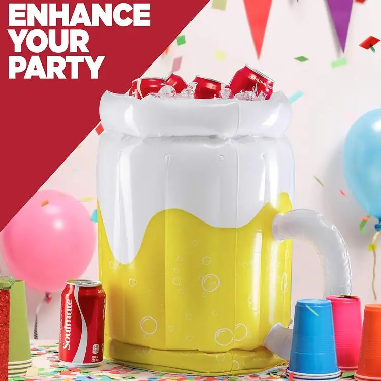 Inflatable Float Cooler PVC Inflatable Ice Bucket Cooler with Magic Tape Lid for Outdoor Pool Float Camping Party Cooler