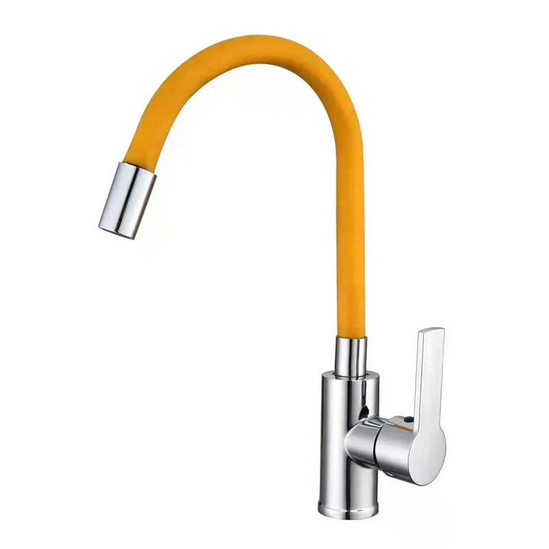 Single Lever Deck Mounted Swiving Silicon Spout Goose Neck Kitchen Faucet