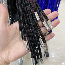 Popular Dense Diamond Tube Chain Fashion Round Rhinestone Shoelaces Diy Trouser Hoodie Glass Rope Drawstring Trims Clothing Belt