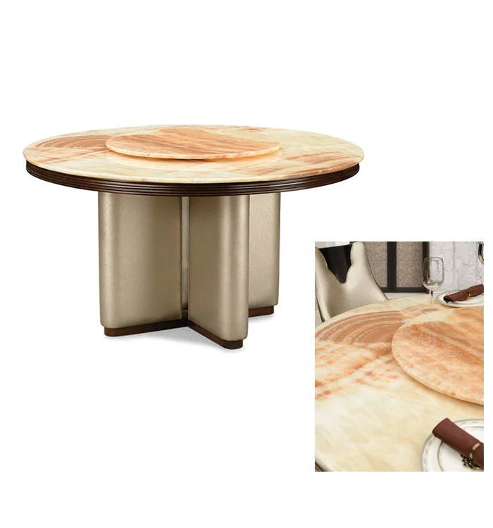 Корейская мебель, обеденный стол из дерева и мрамора