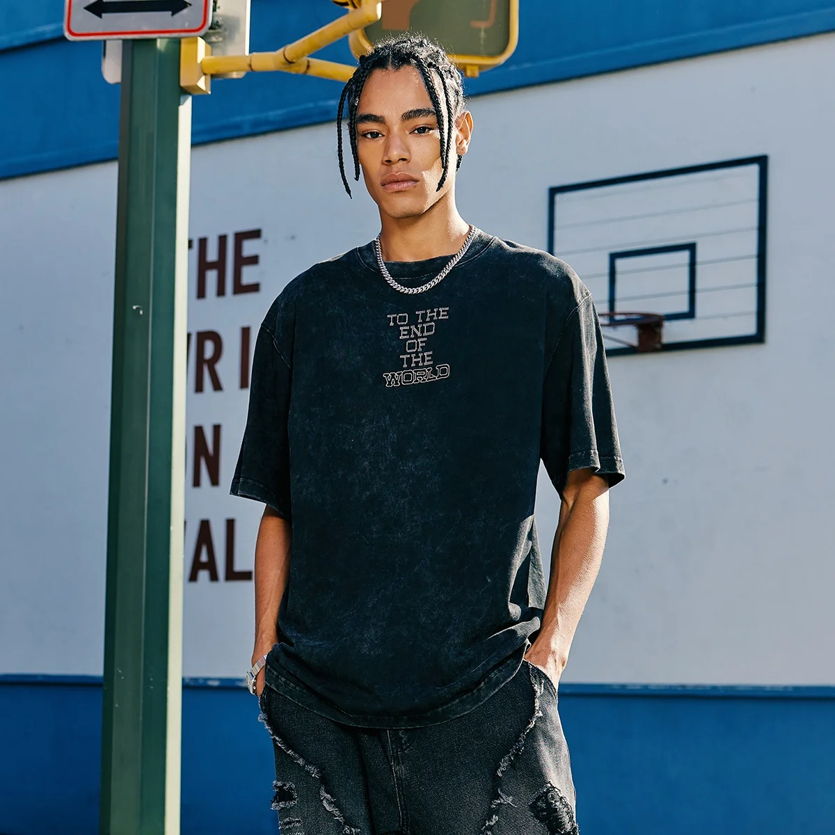 INFLATION Acid Washed Embroidery graphic shirts oversized designer unisex plus size mens drop shoulder thick tshirt