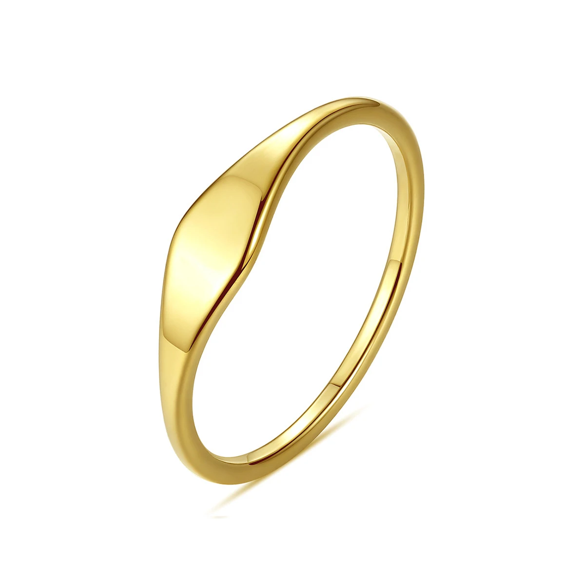 14K Gold Filled Slim Signet Thin Pinky Rings Round Wire Hammered Flat Top ID Bar Ring