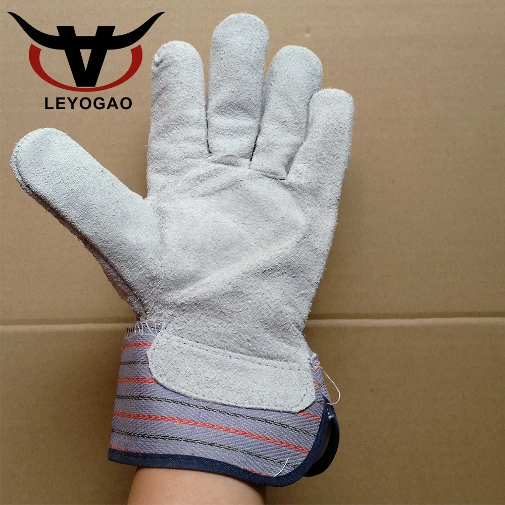 Factory price full palm half hand safety  garden working splicing  split  cowhide leather gloves work mechanics
