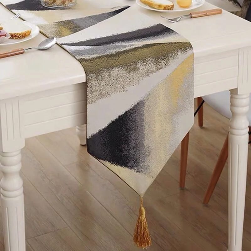 New Design Modern Simple Polyester Table Runner Ink Triangle Oil Painting Table Runner
