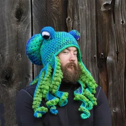 Cartoon Octopus Viking Beard Gift Hats, Cute Novelty Hats For Winter Warm Skiing Biking/