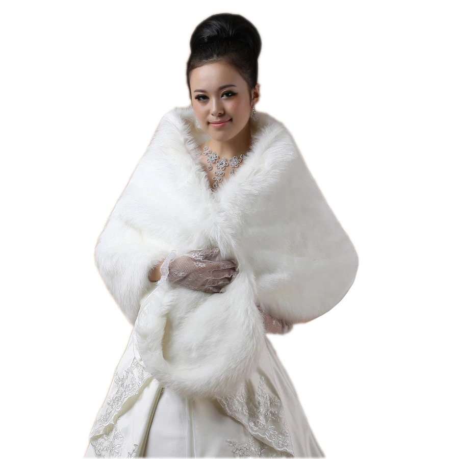 Европейская мода свадебная куртка цвета слоновой кости накидка из искусственного меха пушистая