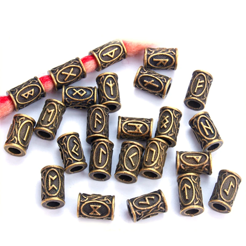 24 A-Z Letter Viking rune Hair Braid Dread Dreadlock beard Beads rings Tubes For men women Hair Accessories