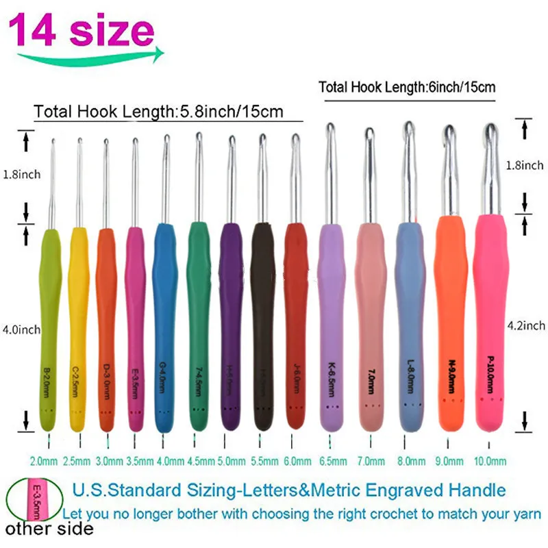 Hot Sale Sewing Kit 14 Sizes Ergonomic Handle Knitting Crochet Hooks Set With Case