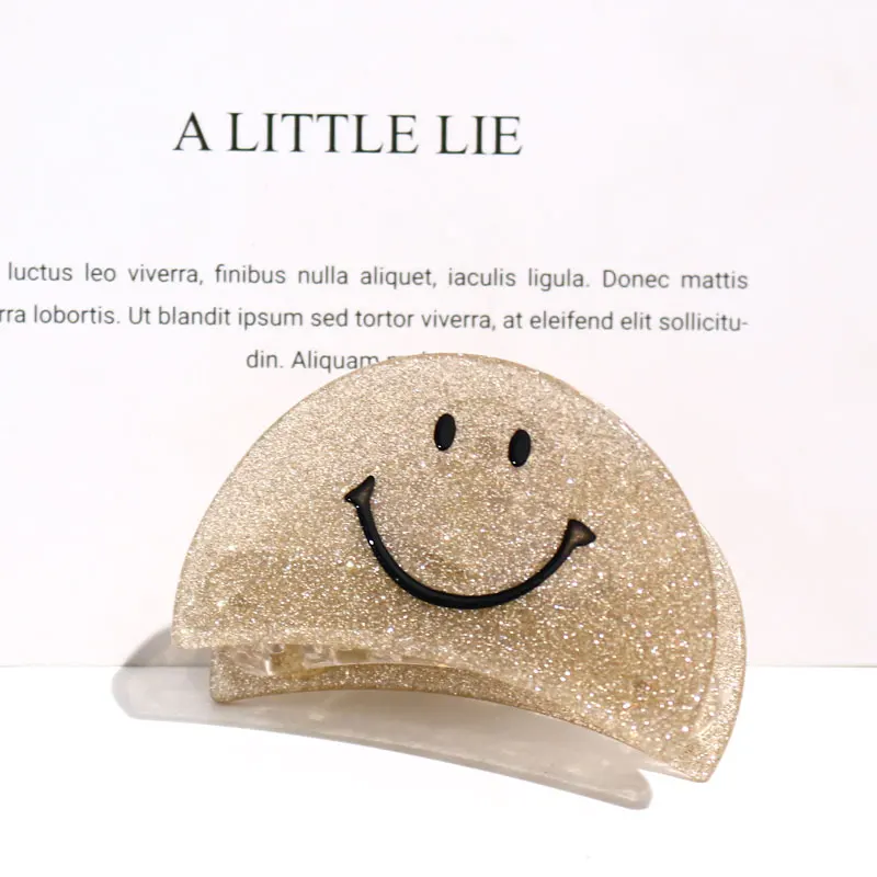 XinMei sweet semicircle hair claw smiley face acrylic acetate hair clips accessories low MOQ girls hair claw clip celluloid