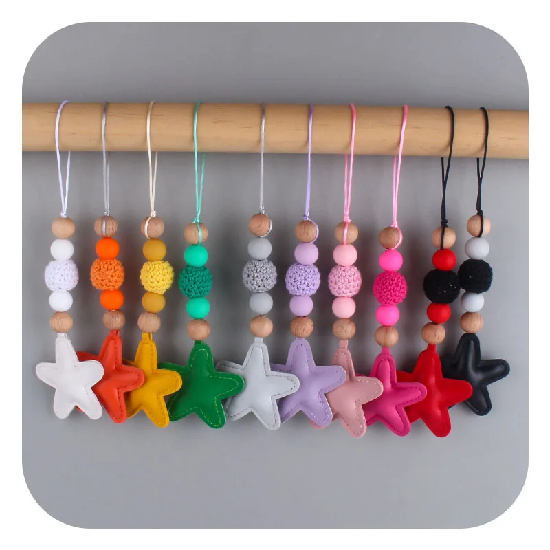 Creative DIY New Product Colorful Pentagram Rainbow Pendant Woolen Ball Silicone Bead Keychain Pendant Bag Pendant