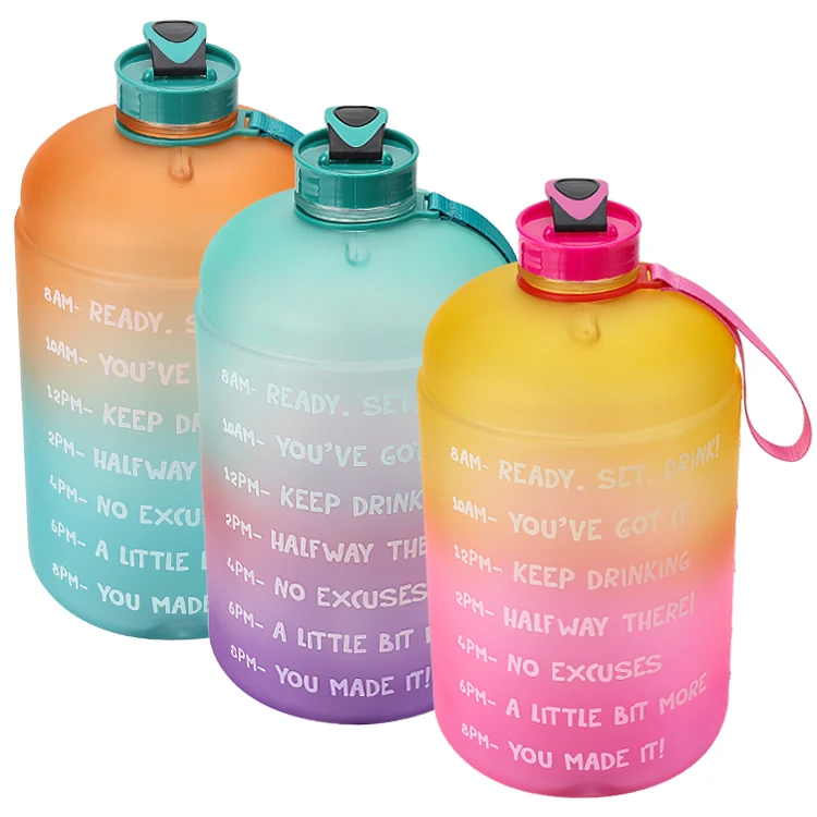 
2020 hot seller 3.78L Large Capacity Water Bottle PETG Plastic Time Marker Fitness for Outdoor sport GYM custom packing logo 