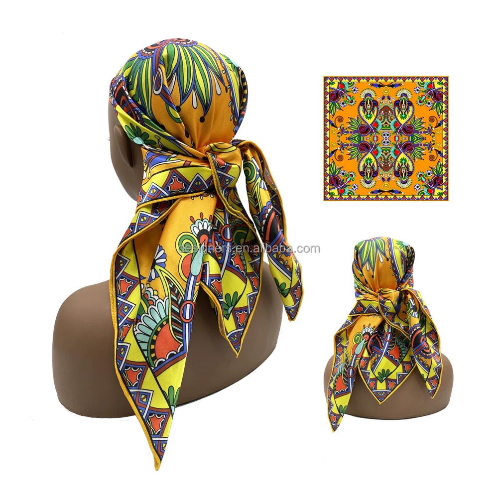 Стильные длинные шарфы с логотипом на заказ, квадратный дизайнерский головной платок из полиэстера и шелка для женщин