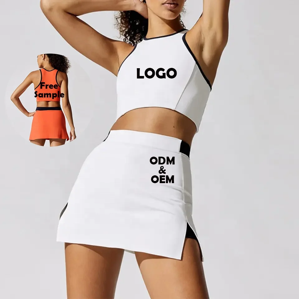 Custom New Collection Gym Wear 2 Piece Gym Workout Yoga Clothes Women Sexy Tank Top Yoga Dress Skirts Sets for Sport Wear