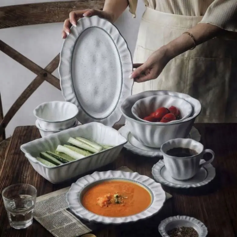 Sets Ceramic Dinner Style China Color For Home Use Luxury Black Shape Tableware Stoneware Plate English Ware In Dinnerware Set