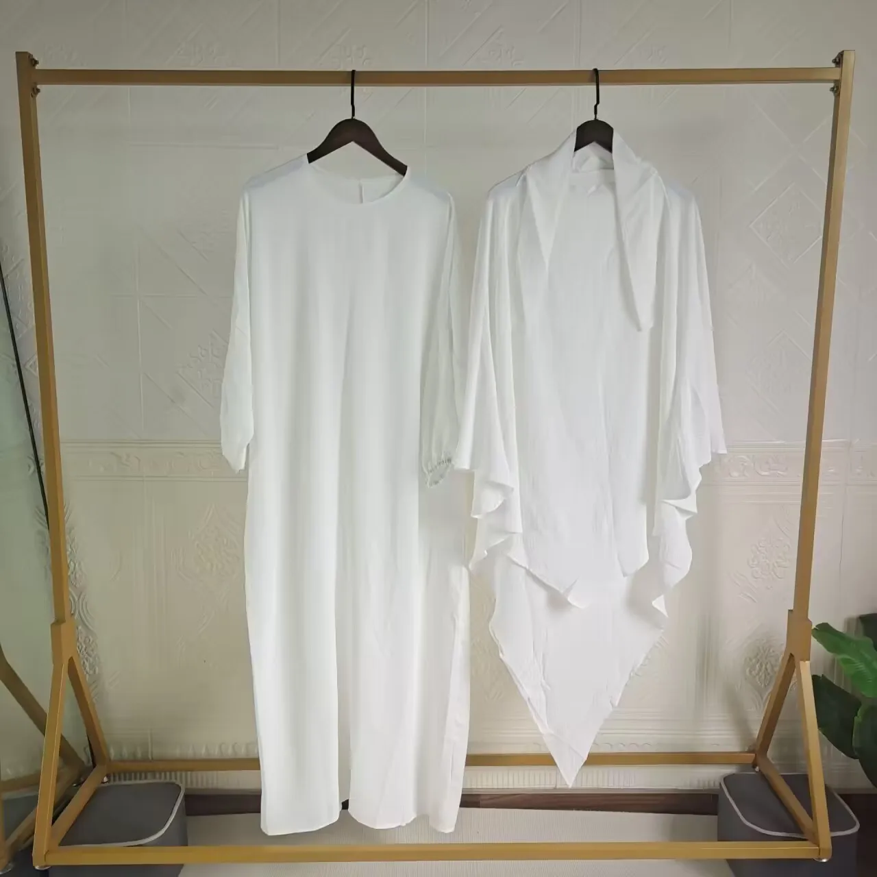 Wholesale Chador 2 Piece Set Solid Color Muslim Abaya Middle East Khimar Long Dress Girls Frock Designs Muslim Maxi Dress