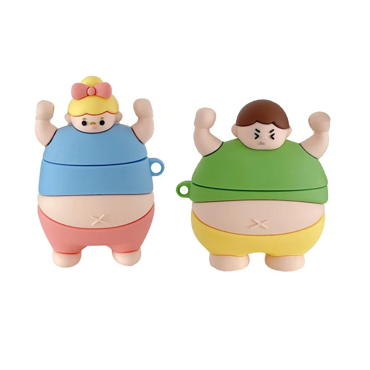 New Lovely Cartoon Earphone Covers Funny Boy Girl Weightlifting Silicone Case For Airpods 1 2 for AirPods Pro