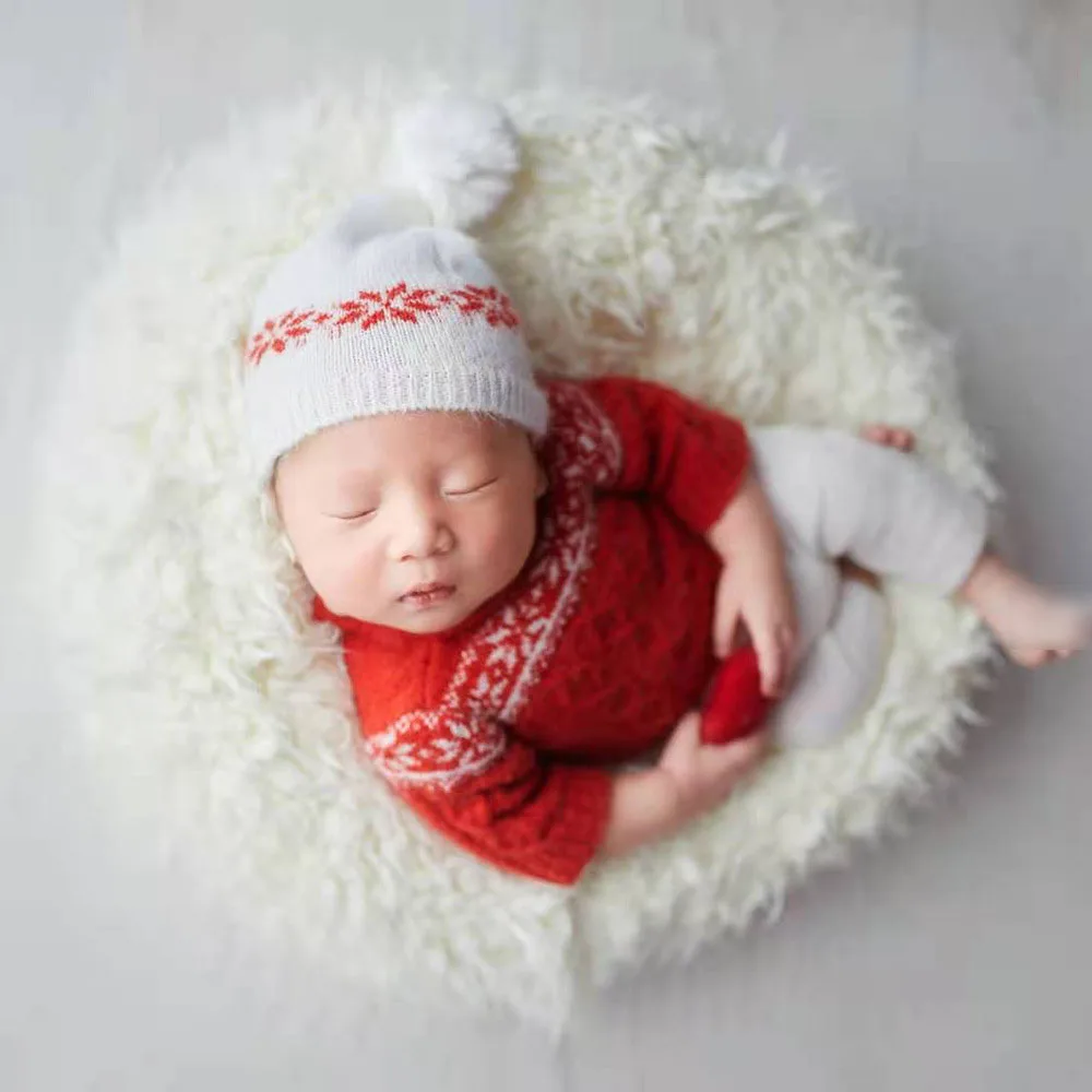 Baby Photography Props Christmas Outfits Boy Girl Photo Shoot Newborn Mohair Hat Tops Pant Costume Baby Christmas Clothes Set