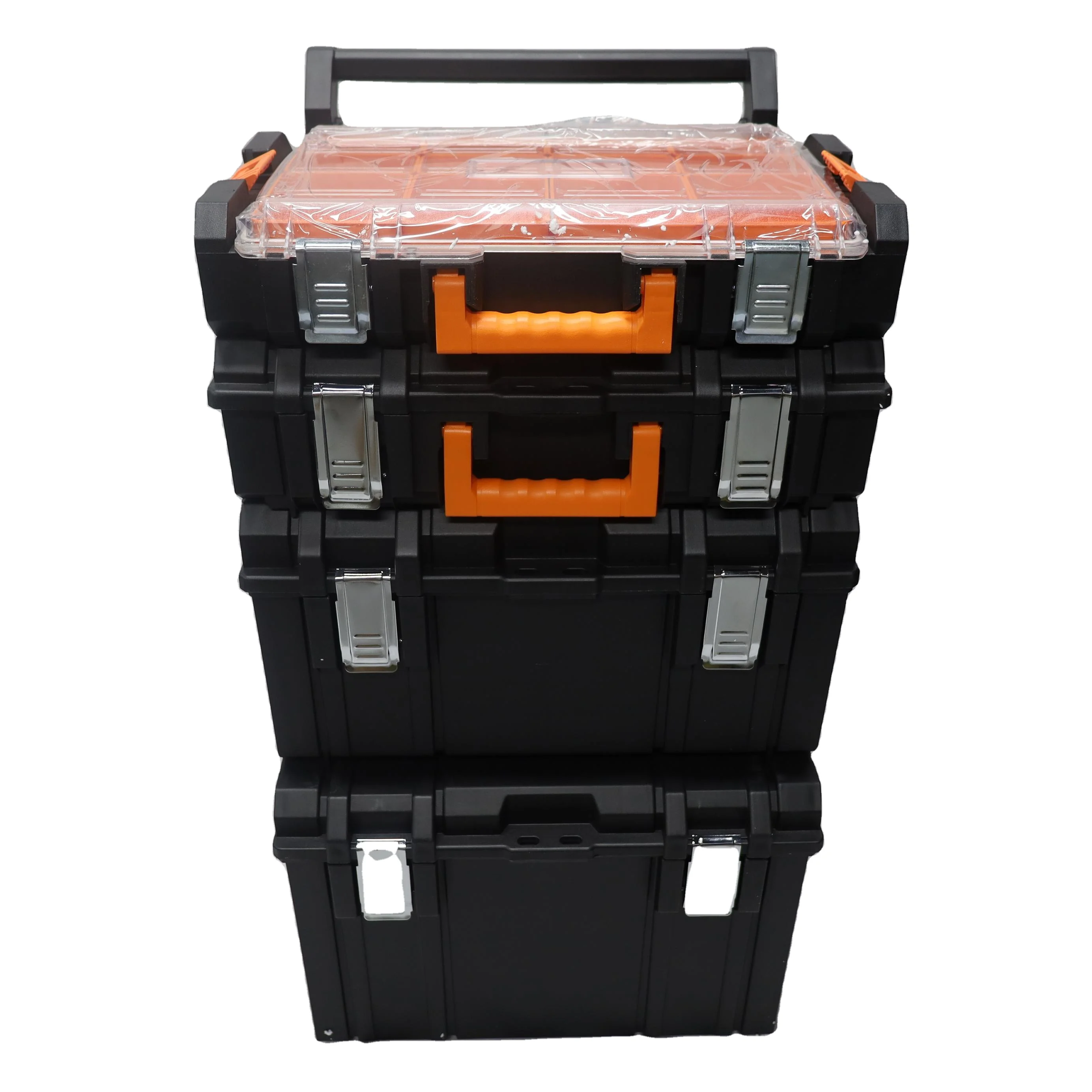 RTS Wholesale Price Draw Bar Type Stackable Storage Tool Box for Car Repair Household Garden Plastic Rolling Wheeled Tool Box
