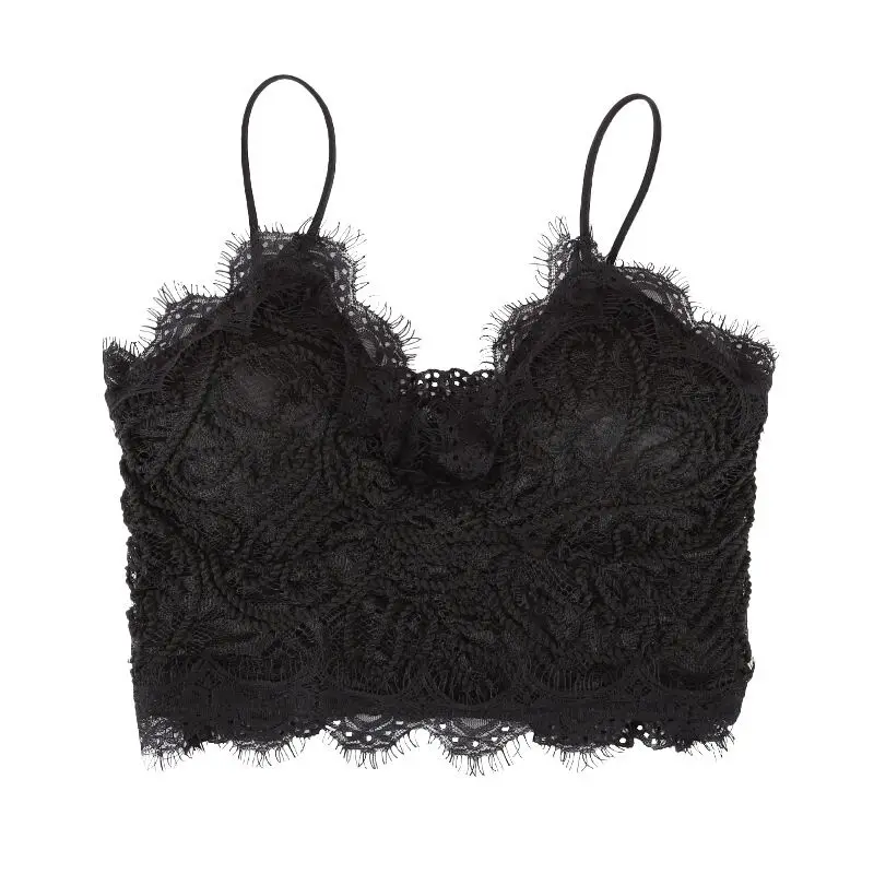 
Summer girls Beautiful back bottom wear halter top eyelash strapless vest tube top Wireless Bra women lace chest wrap 