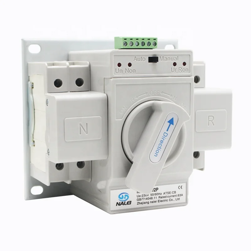 Auto switch and auto recover I-0-II 220/230V CB level micro break double power automatic transfer switch 2P 63A