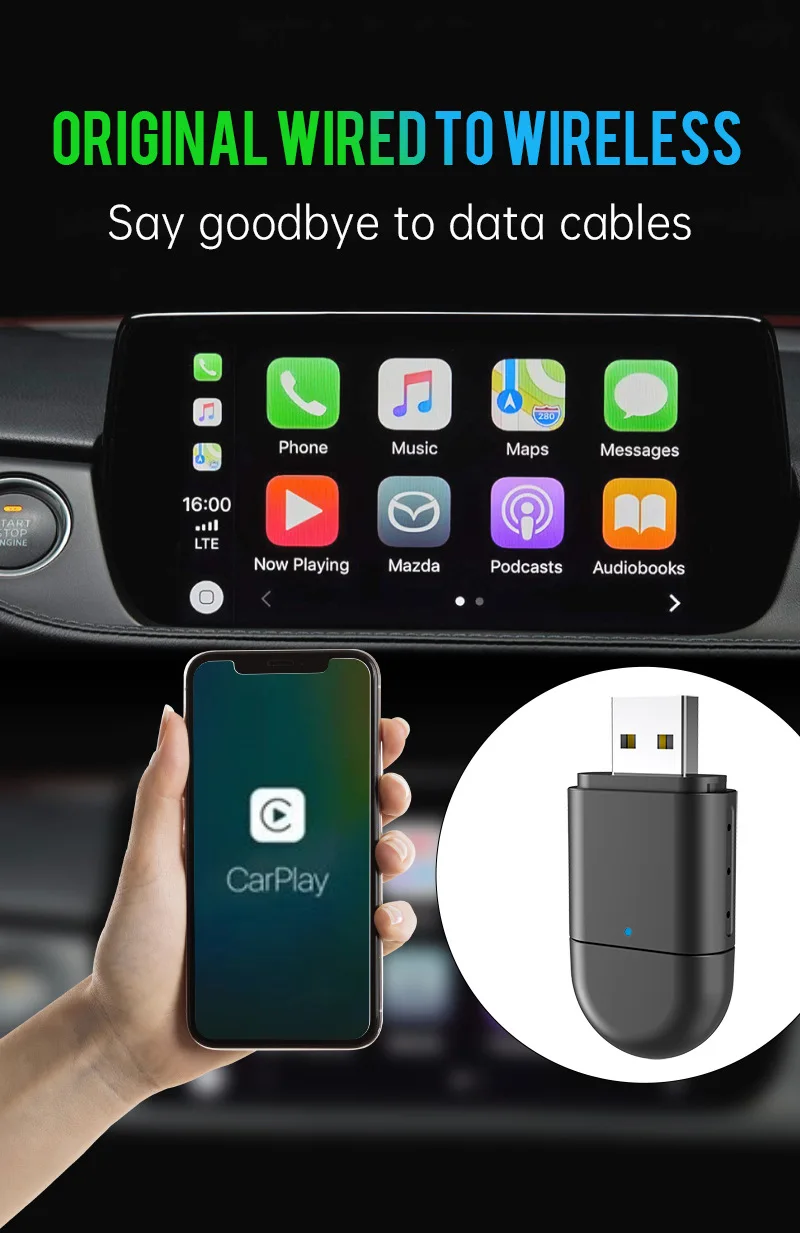 Wireless CarPlay Adapter for iPhone and Android  CarPlay Dongle for OEM Wired Car Play
