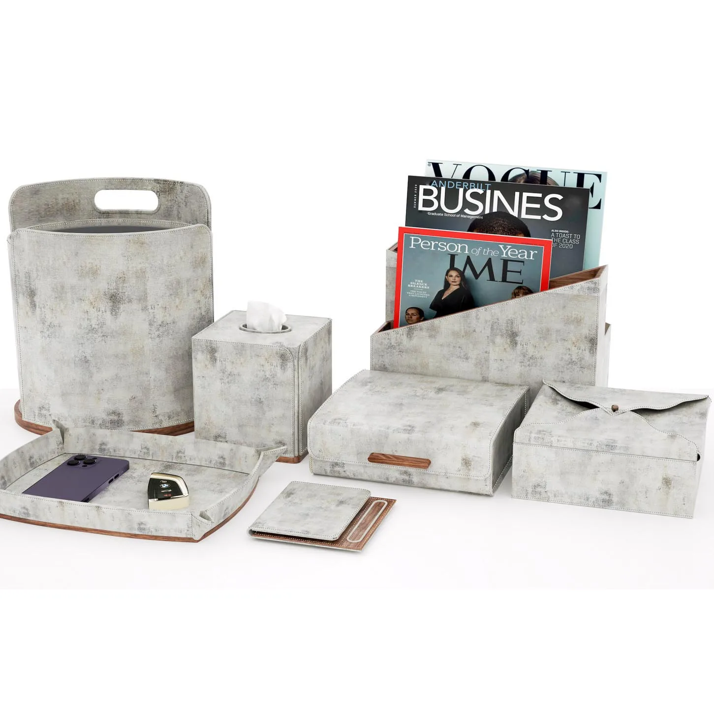 Wood grain embossed leather velvet jewelry watch tray box Hotel decorative home notepad magazine classification storage box