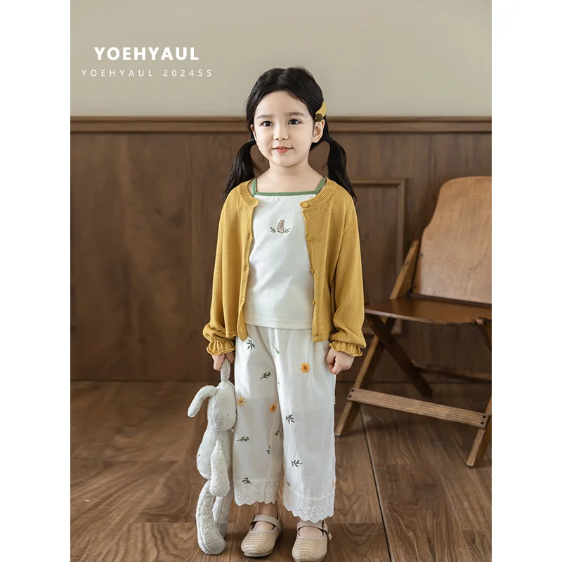 YOEHYAUL X4348 Factory Wholesale Sunflower Print Kids Girl Dress Clothes Set T-shirt and Pants Custom Logo Toddler Girls Outfits
