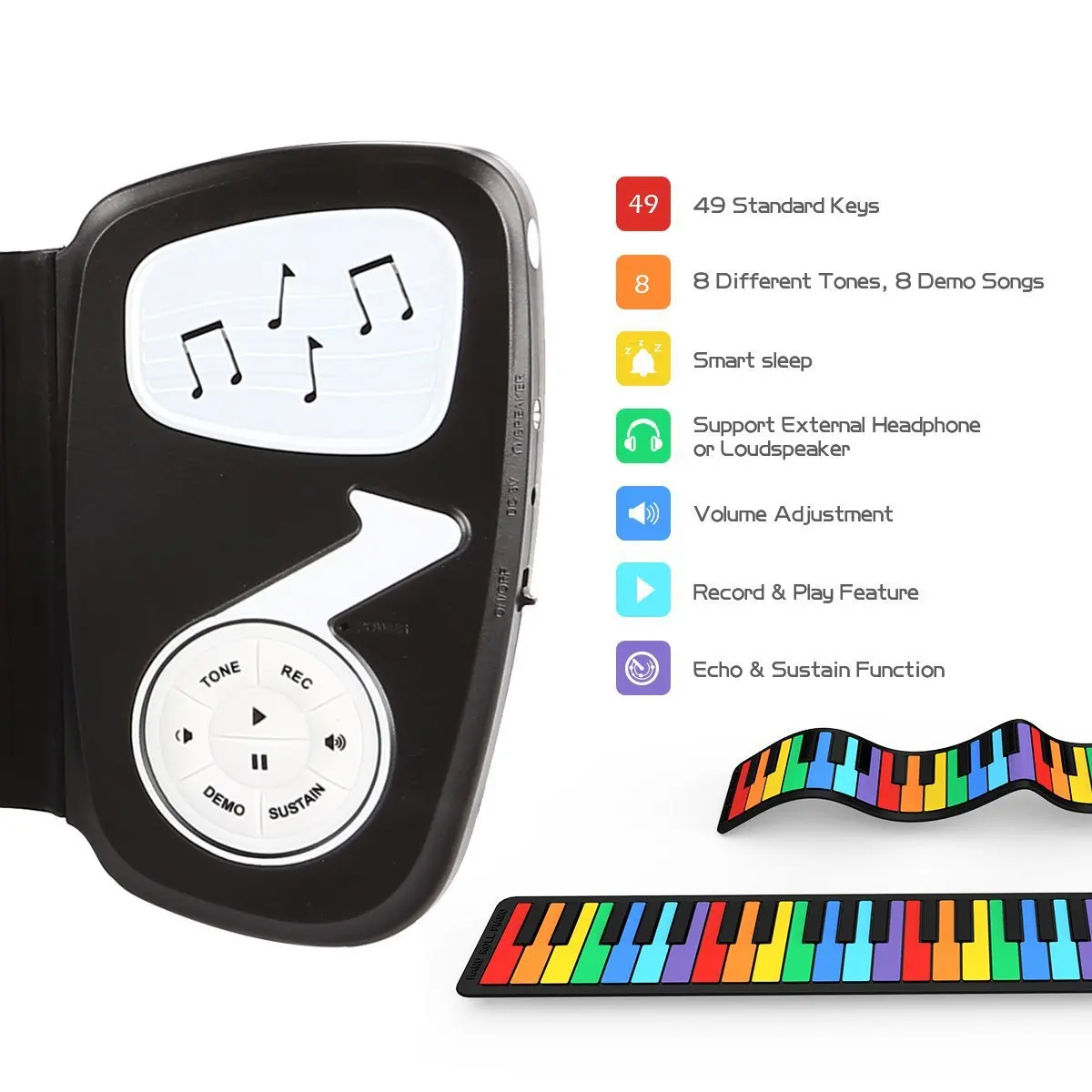 Hot Selling Electric Roll Up Piano 49 keys Rainbow Color For kids Music Education electric keyboard
